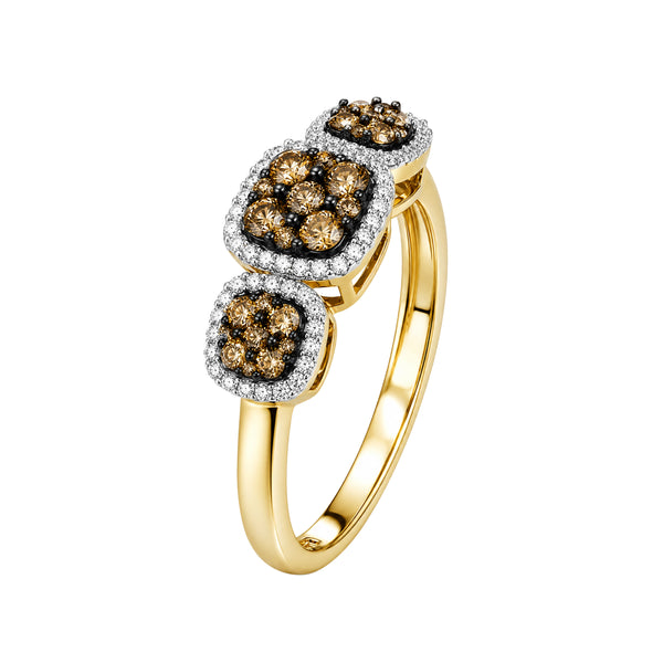 1/2 Carat T.W. Champagne and White Diamond 14K Gold Over Silver Ring