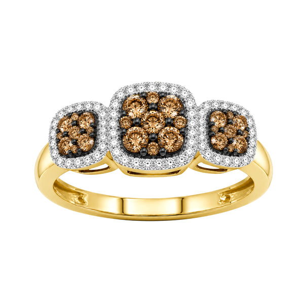 1/2 Carat T.W. Champagne and White Diamond 14K Gold Over Silver Ring