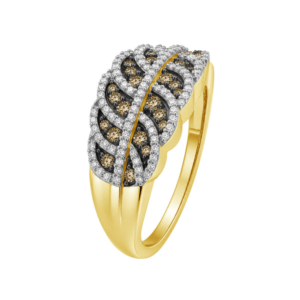 1/2 Carat T.W. Champagne and White Diamond 14K Gold Over Silver Ring