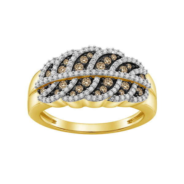 1/2 Carat T.W. Champagne and White Diamond 14K Gold Over Silver Ring