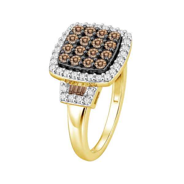 1.00 Carat T.W. Champagne and White Diamond 14K Gold Over Silver Ring