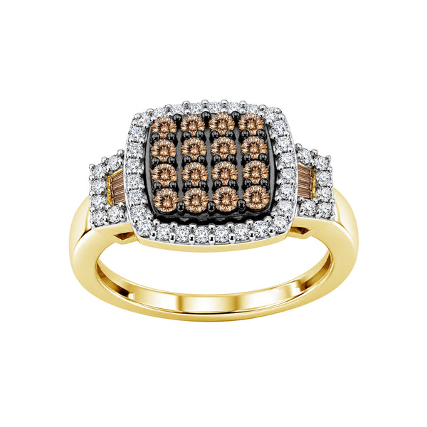 1.00 Carat T.W. Champagne and White Diamond 14K Gold Over Silver Ring