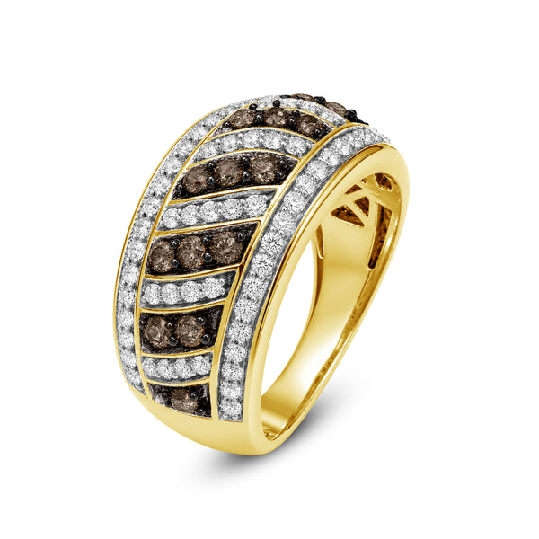 1.00 Carat T.W. Champagne and White Diamond 14K Gold Over Silver Ring