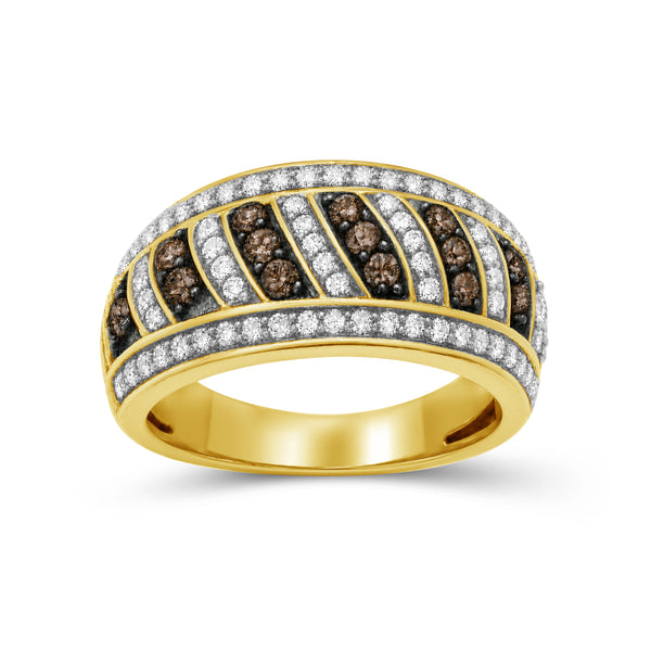 1.00 Carat T.W. Champagne and White Diamond 14K Gold Over Silver Ring