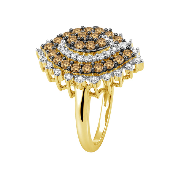 1.00 Carat T.W. Champagne and White Diamond 14K Gold Over Silver Ring