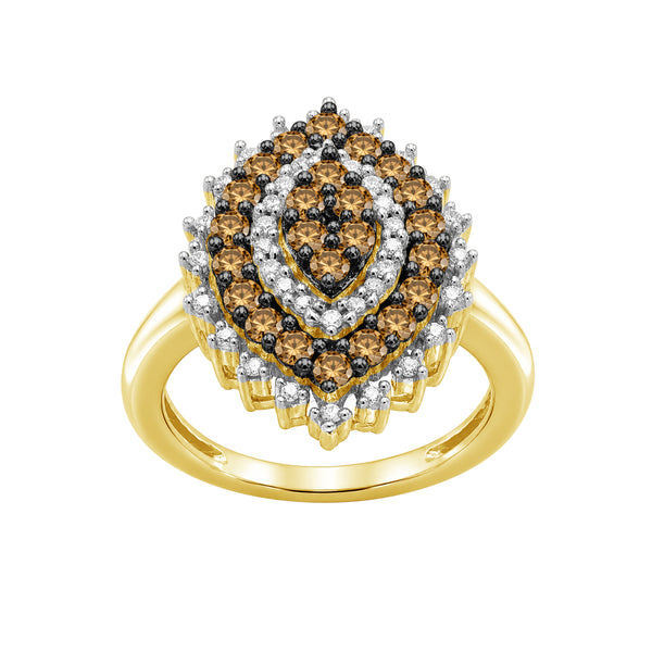 1.00 Carat T.W. Champagne and White Diamond 14K Gold Over Silver Ring