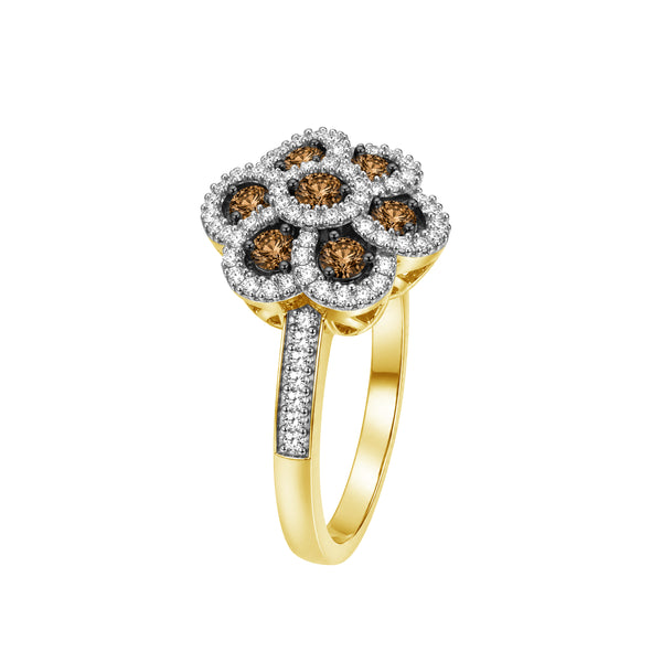 1/2 Carat T.W. Champagne and White Diamond 14K Gold Over Silver Ring