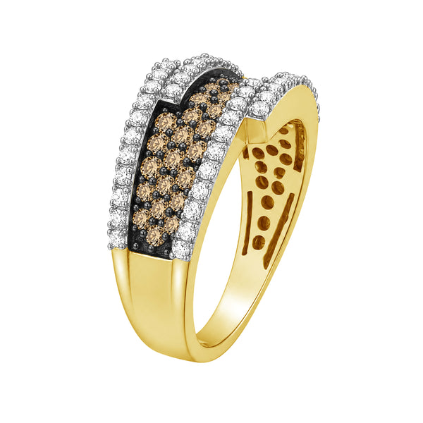 1.00 Carat T.W. Champagne and White Diamond 14K Gold Over Silver Ring