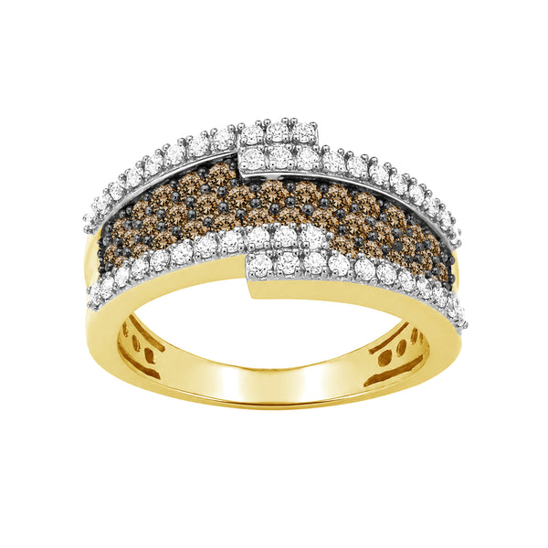 1.00 Carat T.W. Champagne and White Diamond 14K Gold Over Silver Ring