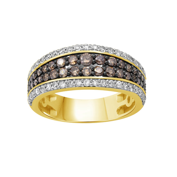 1.00 Carat T.W. Champagne and White Diamond 14K Gold Over Silver Ring