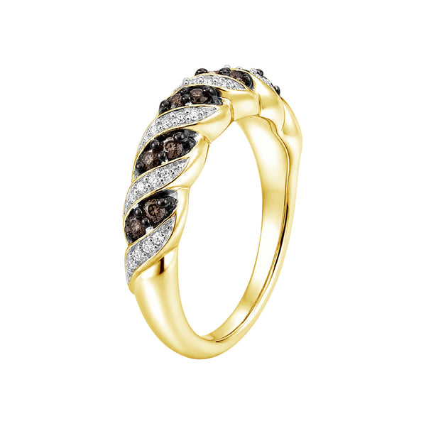 1/4 Carat T.W. Champagne and White Diamond 14K Gold Over Silver Ring