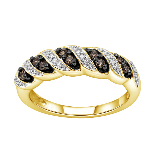 1/4 Carat T.W. Champagne and White Diamond 14K Gold Over Silver Ring