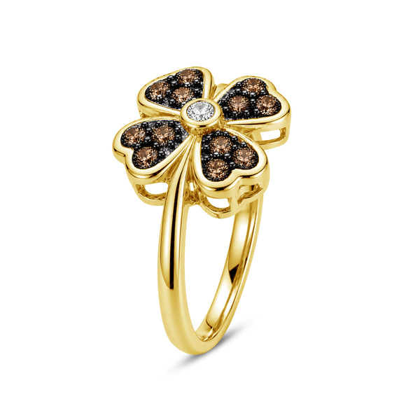 1/2 Carat T.W. Champagne and White Diamond 14K Gold Over Silver Ring