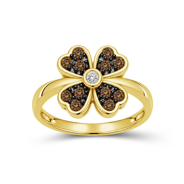 1/2 Carat T.W. Champagne and White Diamond 14K Gold Over Silver Ring
