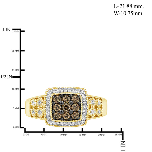 1/2 Carat T.W. Champagne and White Diamond 14K Gold Over Silver Ring