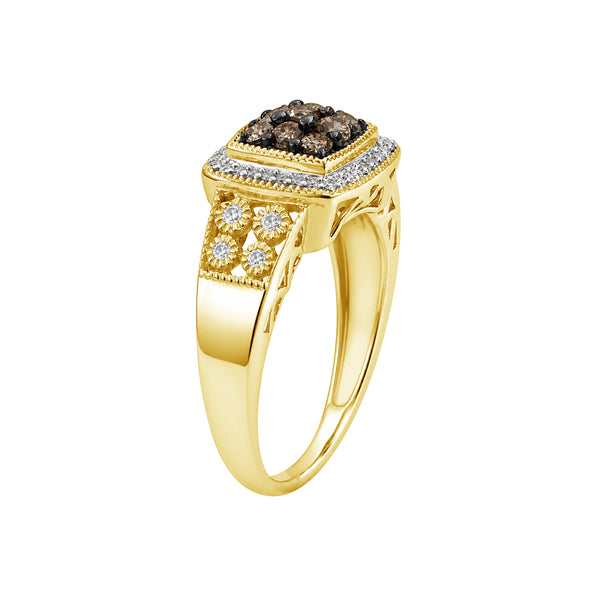 1/2 Carat T.W. Champagne and White Diamond 14K Gold Over Silver Ring