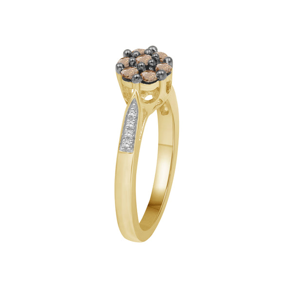 1/2 Carat T.W. Champagne and White Diamond 14K Gold Over Silver Ring
