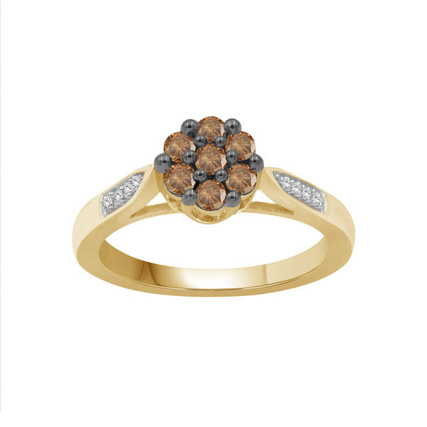 1/2 Carat T.W. Champagne and White Diamond 14K Gold Over Silver Ring