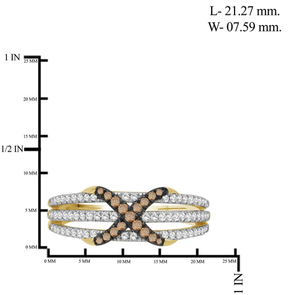 1/2 Carat T.W. Champagne and White Diamond 14K Gold Over Silver Ring