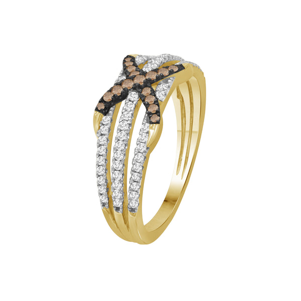1/2 Carat T.W. Champagne and White Diamond 14K Gold Over Silver Ring