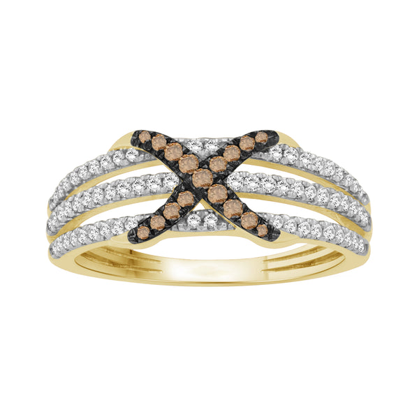 1/2 Carat T.W. Champagne and White Diamond 14K Gold Over Silver Ring