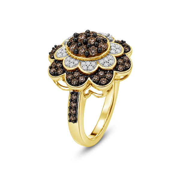 1.00 Carat T.W. Champagne and White Diamond 14K Gold Over Silver Ring