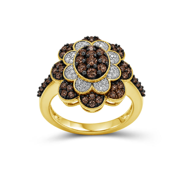 1.00 Carat T.W. Champagne and White Diamond 14K Gold Over Silver Ring