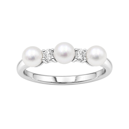 Pearl & 1/10 ct. T.W. White Lab-Grown Diamond Ring in Sterling Silver