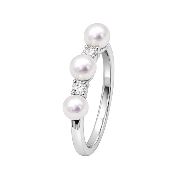 White Pearl and 1/10 Carat T.W. Lab Grown Diamond Sterling Silver Ring