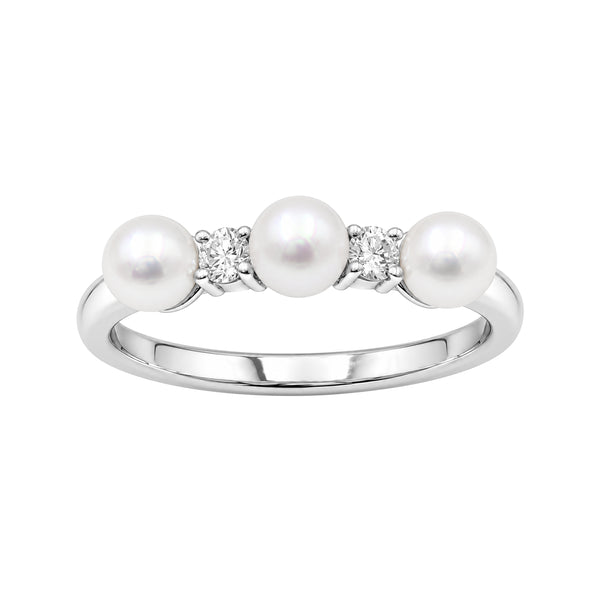 White Pearl and 1/10 Carat T.W. Lab Grown Diamond Sterling Silver Ring