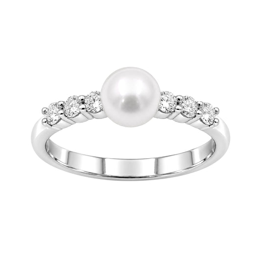 Pearl & 1/4 ct. T.W. White Lab-Grown Diamond Ring in Sterling Silver