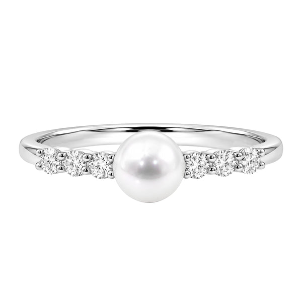 White Pearl and 1/4 Carat T.W. Lab Grown Diamond Sterling Silver Ring