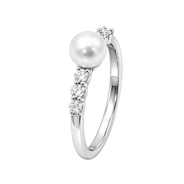 White Pearl and 1/4 Carat T.W. Lab Grown Diamond Sterling Silver Ring