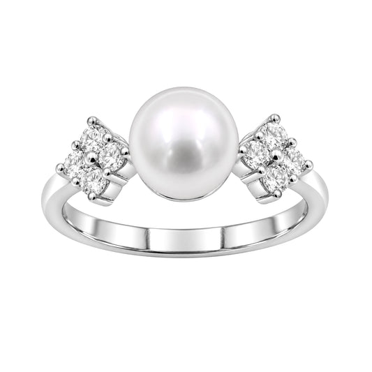 Pearl & 1/4 ct. T.W. White Lab-Grown Diamond Ring in Sterling Silver