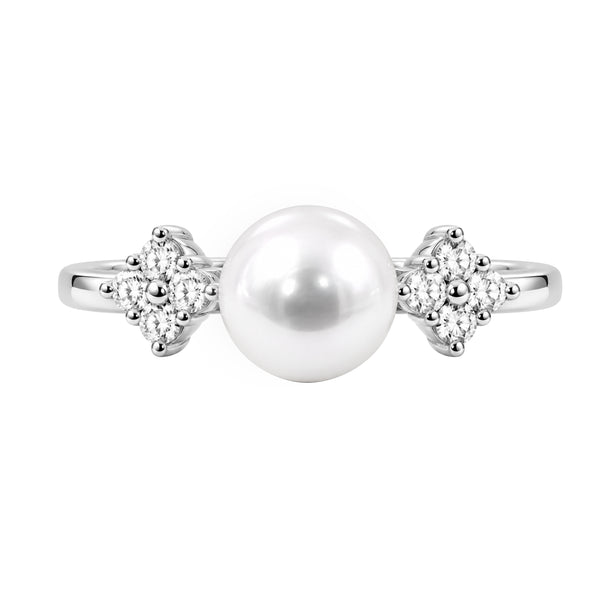 White Pearl and 1/4 Carat T.W. Lab Grown Diamond Sterling Silver Ring