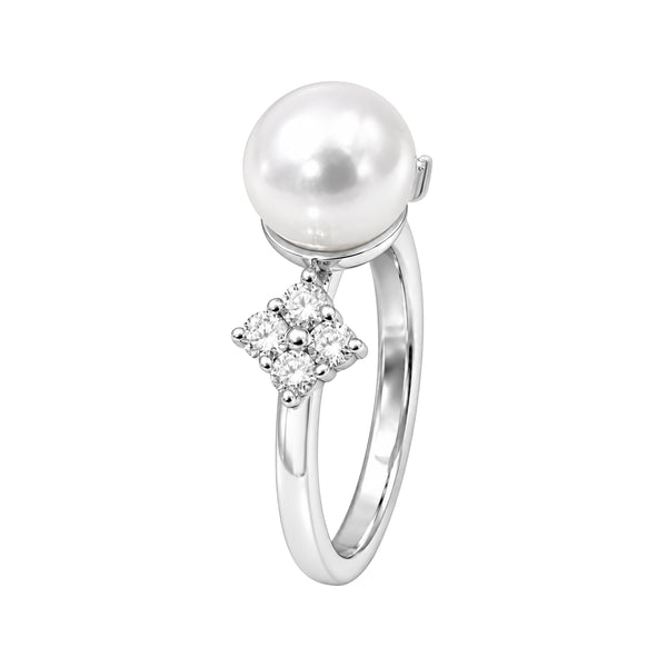 White Pearl and 1/4 Carat T.W. Lab Grown Diamond Sterling Silver Ring