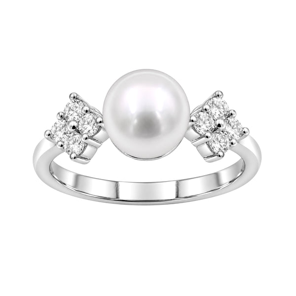 White Pearl and 1/4 Carat T.W. Lab Grown Diamond Sterling Silver Ring