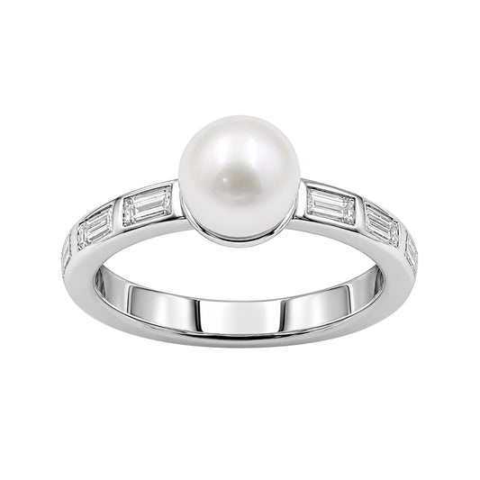 Pearl & 1/3 ct. T.W. White Lab-Grown Diamond Ring in Sterling Silver