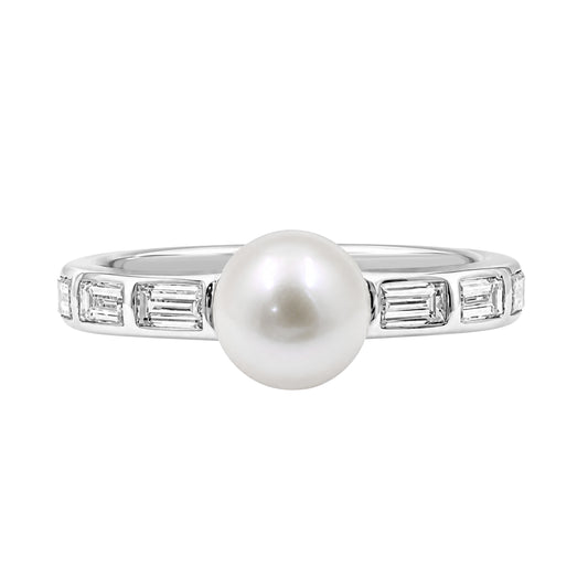 Pearl & 1/3 ct. T.W. White Lab-Grown Diamond Ring in Sterling Silver