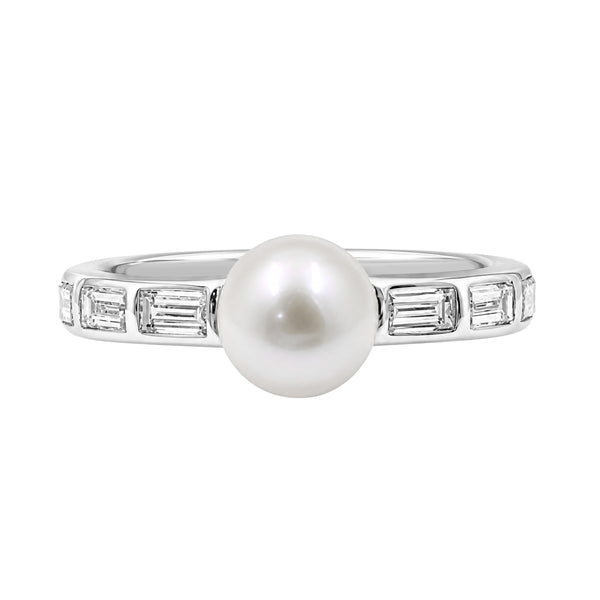 White Pearl and 1/3 Carat T.W. Lab Grown Diamond Sterling Silver Ring