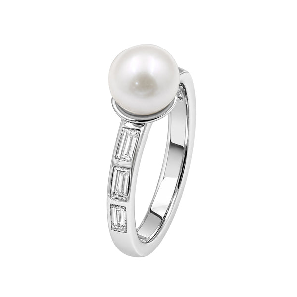 White Pearl and 1/3 Carat T.W. Lab Grown Diamond Sterling Silver Ring