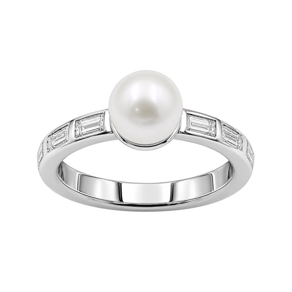 White Pearl and 1/3 Carat T.W. Lab Grown Diamond Sterling Silver Ring