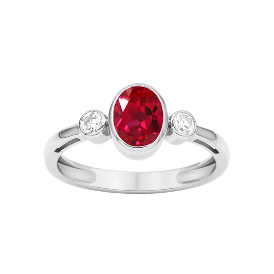 Birthstone Oval Ring with Lab-Created White Sapphire Accents in Sterling Silver