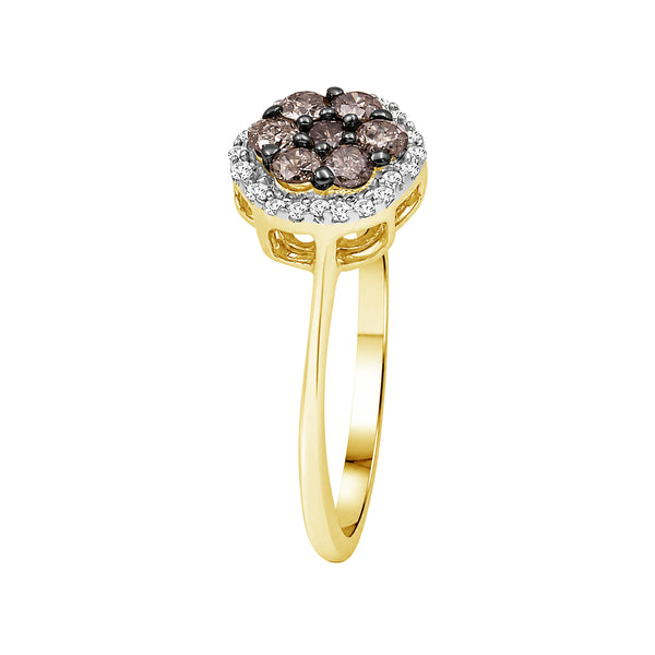 1/2 Carat T.W. Champagne and White Diamond 14K Gold Over Silver Ring