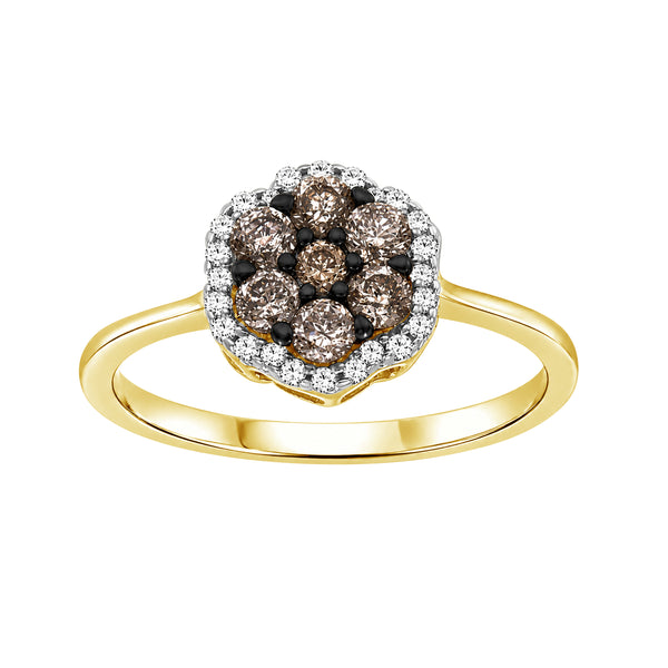 1/2 Carat T.W. Champagne and White Diamond 14K Gold Over Silver Ring