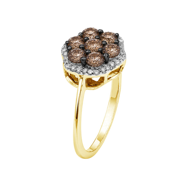 1.00 Carat T.W. Champagne and White Diamond 14K Gold Over Silver Ring
