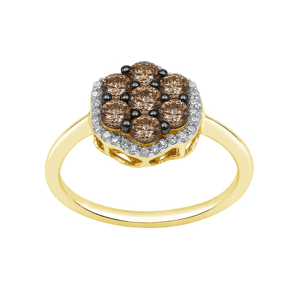 1.00 Carat T.W. Champagne and White Diamond 14K Gold Over Silver Ring