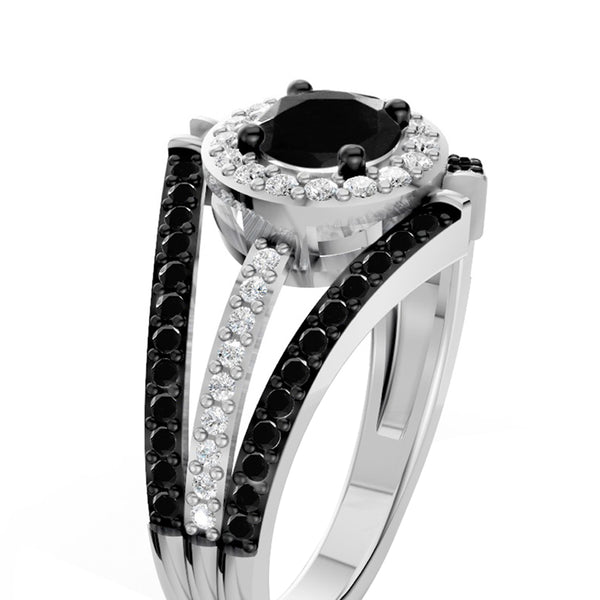 1.00 Carat Black and White Diamond Sterling Silver Ring