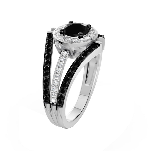 1.00 Carat Black and White Diamond Sterling Silver Ring