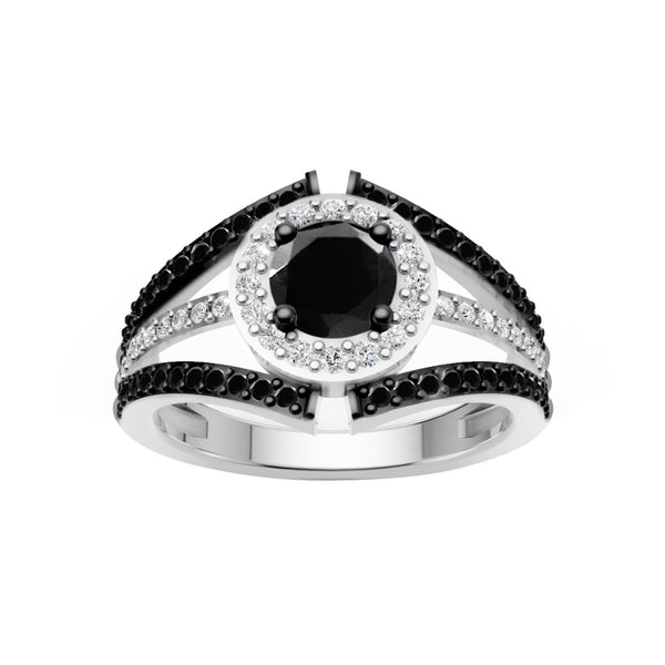 1.00 Carat Black and White Diamond Sterling Silver Ring